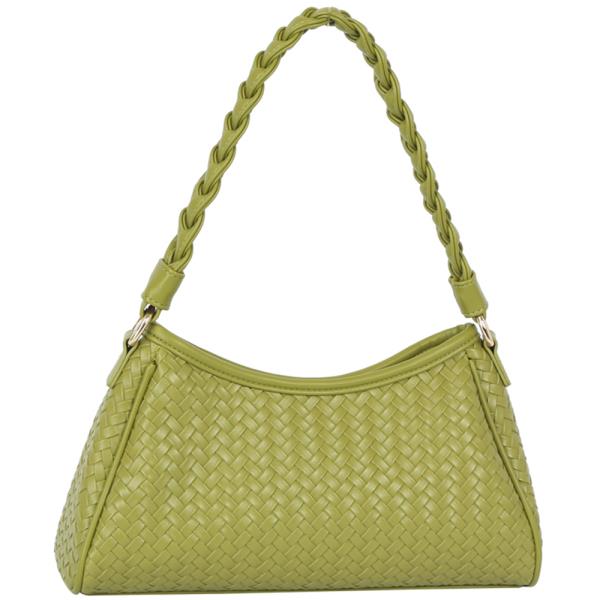 CHIC WOVEN TEXTURE DESIGN BRAIDED HANDLE SHOULDER BAG