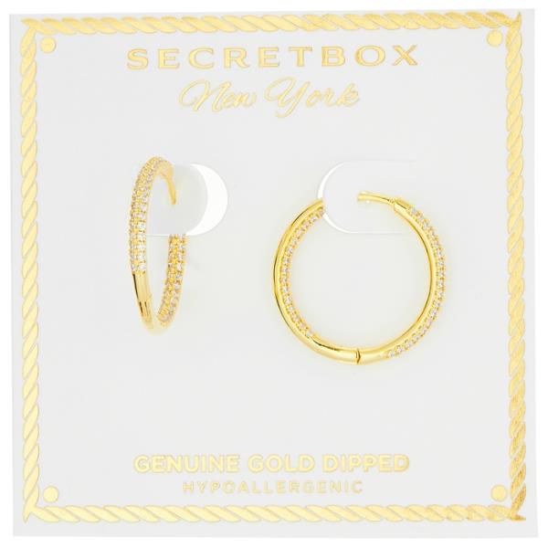 SECRET BOX GOLD DIPPED 20MM PAVED HOOP EARRING