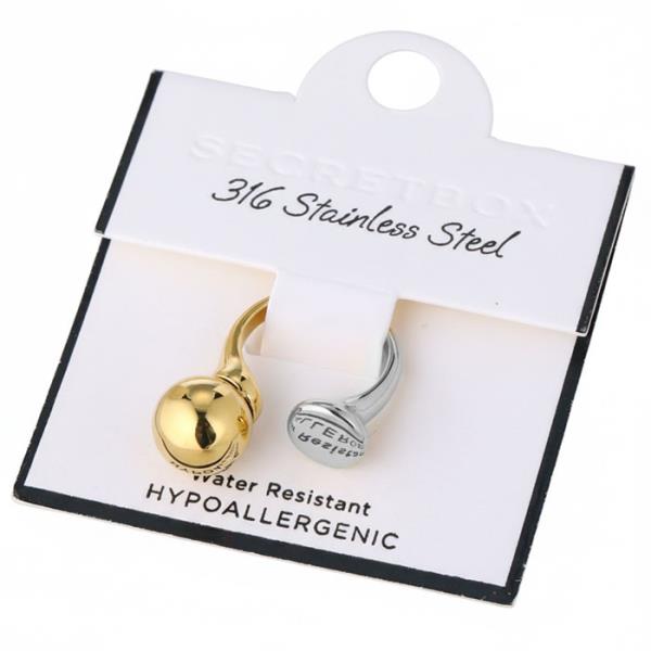 SECRET BOX STAINLESS STEEL TWO TONE BALL OPEN RING