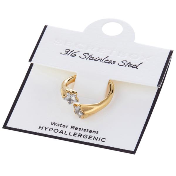 SECRET BOX STAINLESS STEEL STAR CUBIC OPEN RING