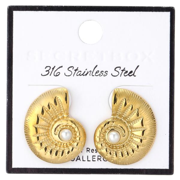 SECRET BOX STAINLESS STEEL PEARL STUD SHELL EARRING