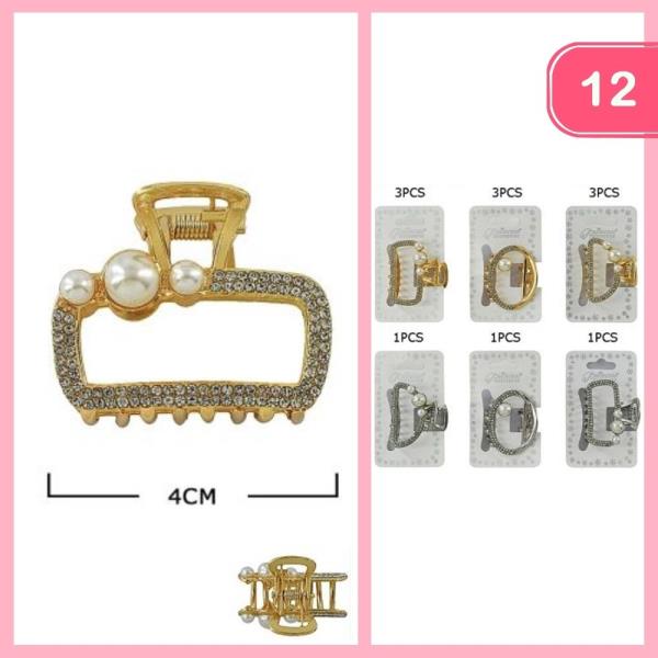 RHINESTONE PEARL HAIR CLAW CLIP (12 UNITS)