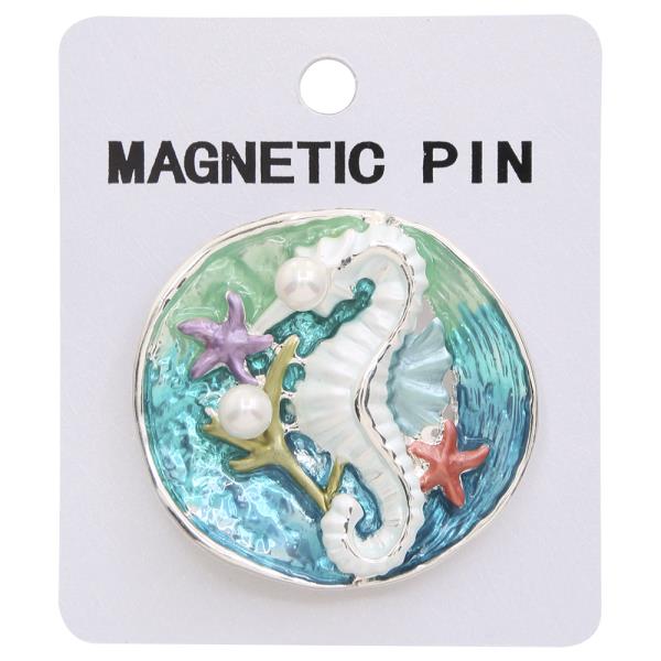 ROUND SEA LIFE PEARL MAGNETIC PIN BROOCH