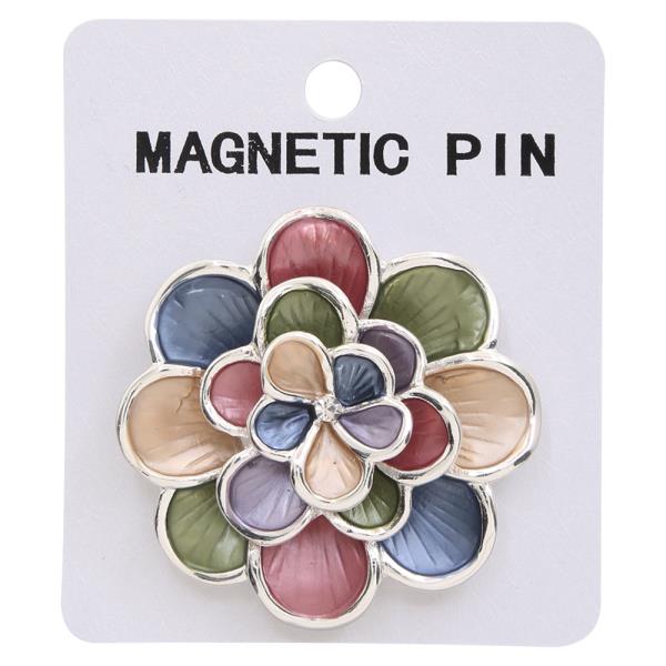 COLORED FLOWER MAGNETIC PIN BROOCH