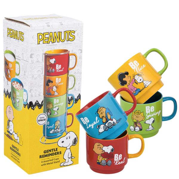 GIBSON PEANUTS GENTLE REMINDERS 4PC CUPS W METAL STAND