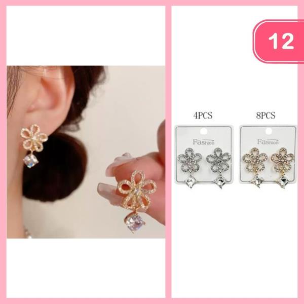 RHINESTONE FLOWER POST EARRING (12 UNITS)