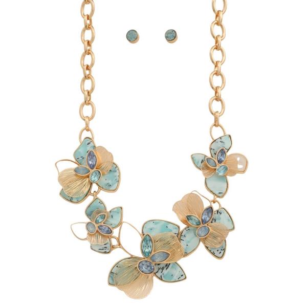FLORAL CLUSTER STATEMENT NECKLACE EARRING SET