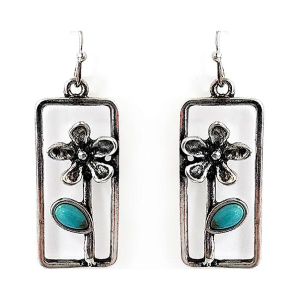 WESTERN STONE FLORAL FRAME DANGLE EARRING