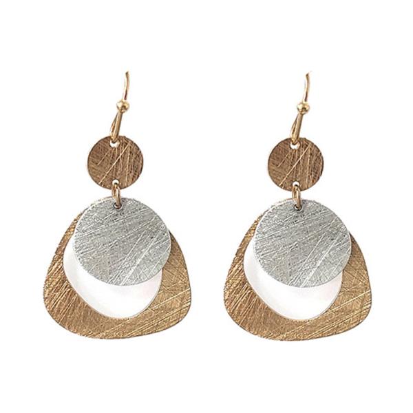 TWO TONE BURNISHED METAL GEOMETRIC DANGLE EARRING