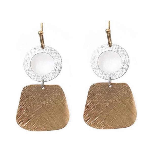 BRASS BURNISHED METAL TWO TONE GEOMETRIC DANGLE EARRING