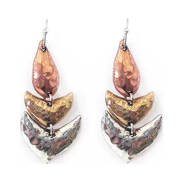 LAYERED TRI TONE METAL DANGLE EARRING