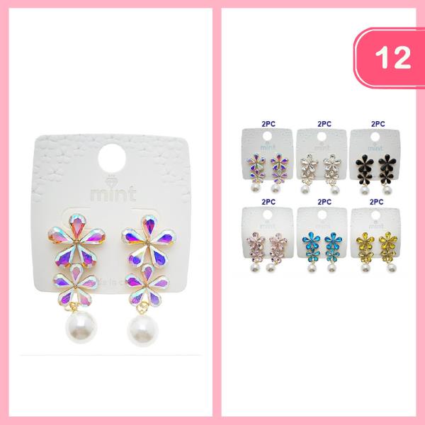 RHINESTONE PEARL POST EARRING (12 UNITS)
