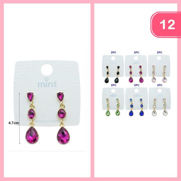 RHINESTONES DANGLE EARRINGS (12 UNITS)