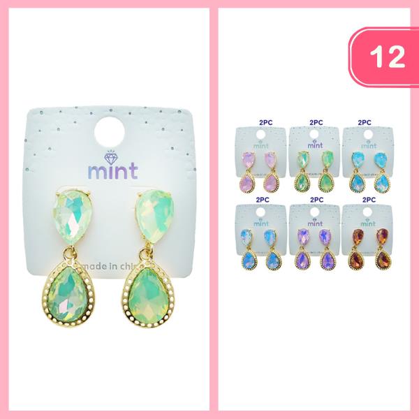 POST RHINESTONE DANGLE EARRINGS (12 UNITS)