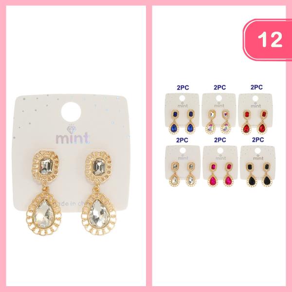 RHINESTONE CHAIN DANGLE EARRINGS (12 UNITS)