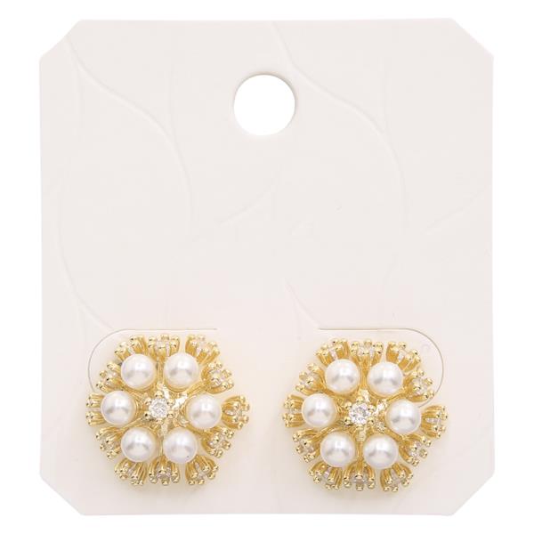 RHINESTONE PEARL HEXAGON SHAPE EARRING