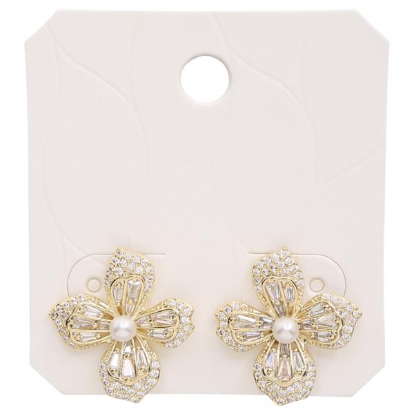 FLOWER SHAPE RHINESTONE CRYSTAL PEARL EARRING