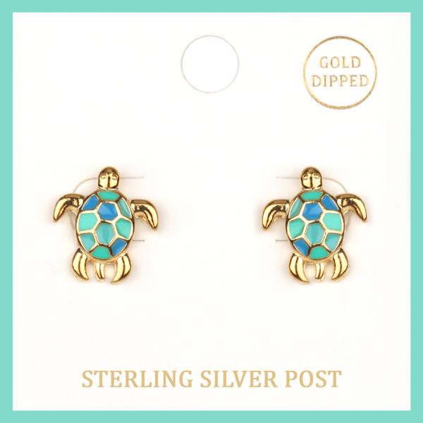 EPOXY STERLING SILVER SEA LIFE TURTLE POST EARRING