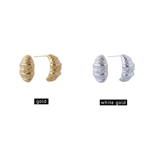 14K GOLD/WHITE GOLD DIPPED TEXTURED BAND HOOP EARRINGS