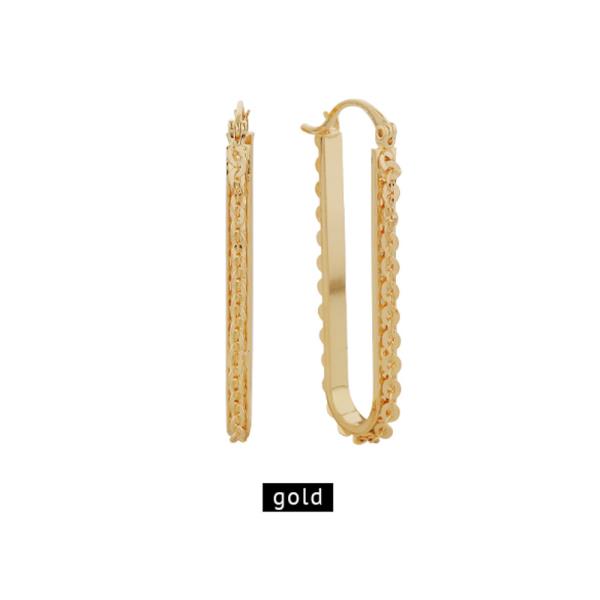 14K GOLD DIPPED CHAIN EDGE HOOP PIN CATCH EARRINGS