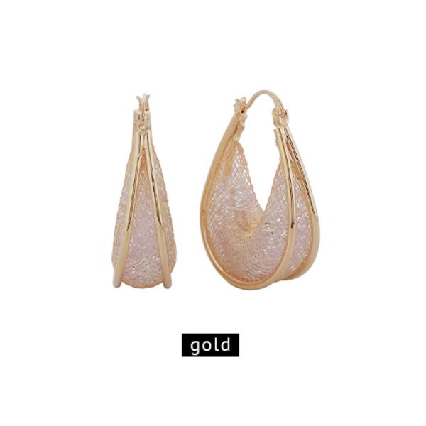 14K GOLD DIPPED DOUBLE MESH TEARDROP PIN CATCH EARRINGS
