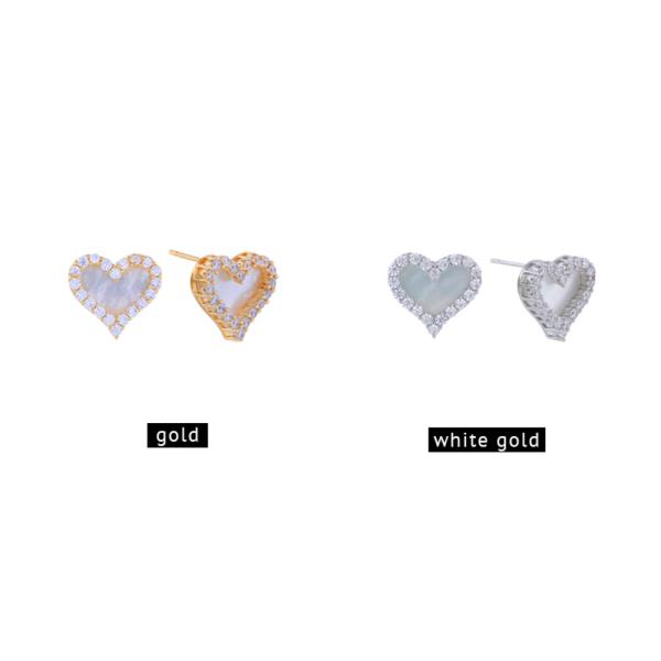 14K GOLD/WHITE GOLD DIPPED HEART PAVE STUD EARRINGS