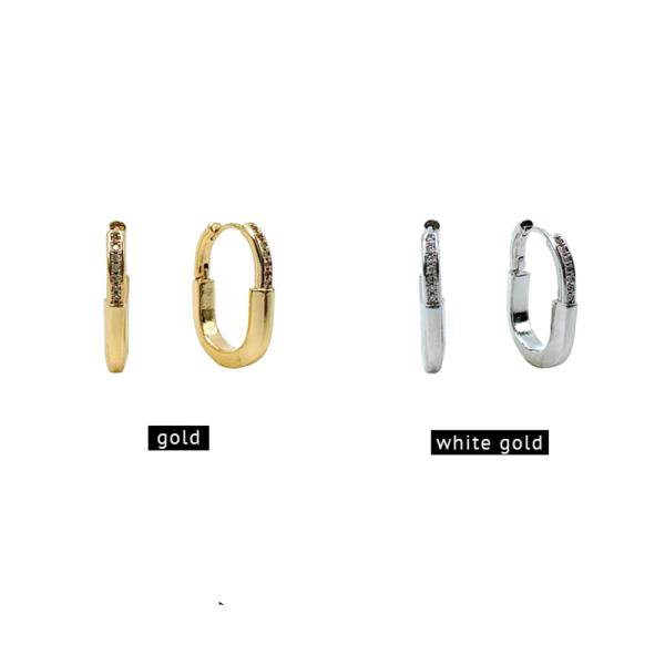 14K GOLD/WHITE GOLD DIPPED CZ LINE HUGGIE EARRINGS