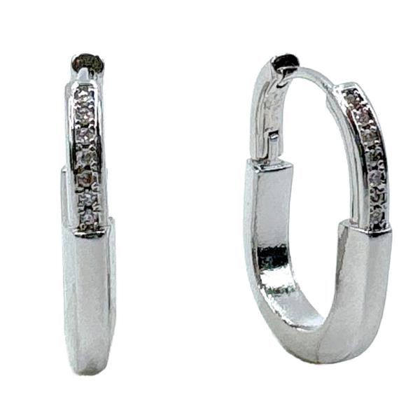 14K GOLD/WHITE GOLD DIPPED CZ LINE HUGGIE EARRINGS