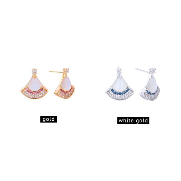 14K GOLD/WHITE GOLD DIPPED FAN SHAPE STUD EARRINGS