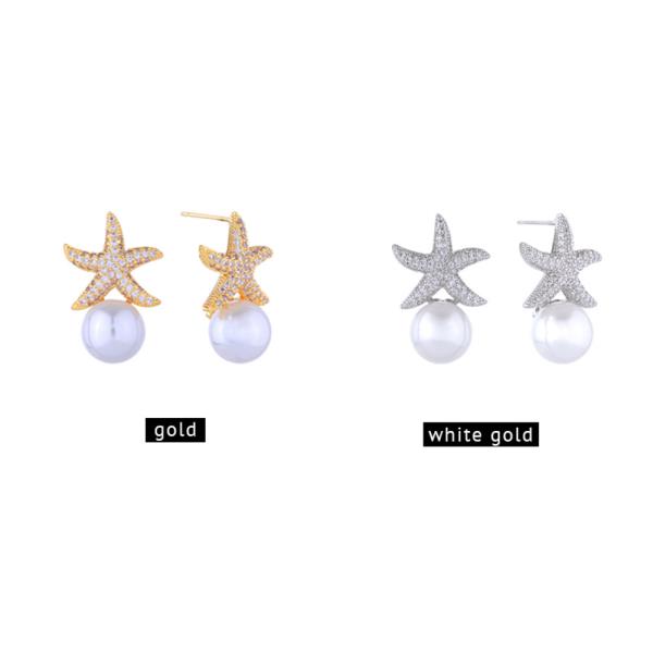 14K GOLD/WHITE GOLD DIPPED STARFISH PEARL DROP EARRINGS