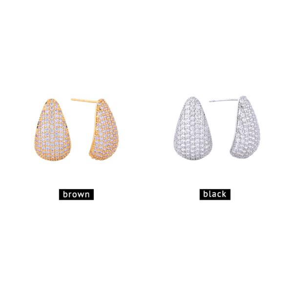 14K GOLD/WHITE GOLD DIPPED TEARDROP PAVE STUD EARRINGS