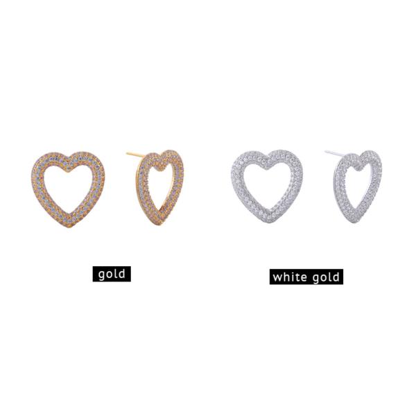 14K GOLD/WHITE GOLD DIPPED HEART PAVE STUD EARRINGS