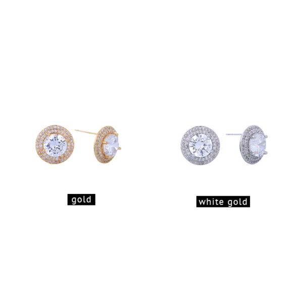 14K GOLD/WHITE GOLD DIPPED HALO CZ POST EARRINGS