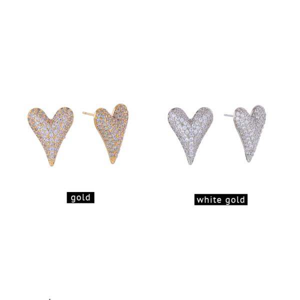 14K GOLD/WHITE GOLD DIPPED ASYMMETRIC HEART STUD EARRINGS