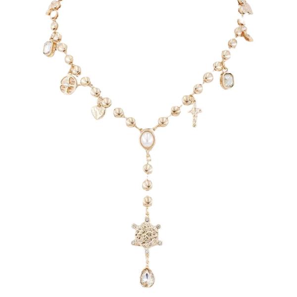 CRYSTAL CROSS CHARM Y LONG NECKLACE