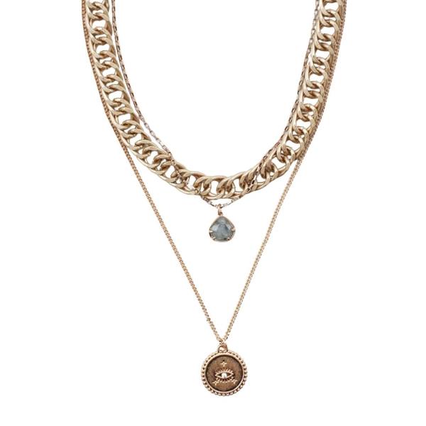 LAYERED CHAIN COIN PENDANT NECKLACE