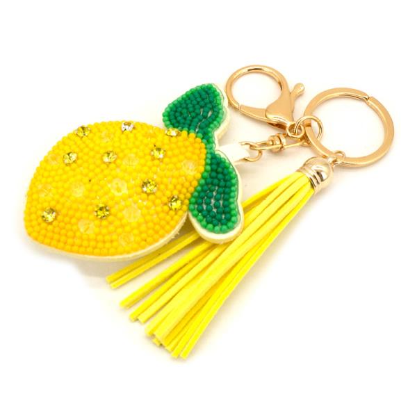 SEED BEAD LEMON TASSEL BAG CHARM KEYCHAIN