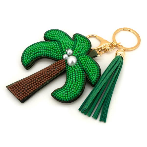 SEED BEAD PALM TREE TASSEL BAG CHARM KEYCHAIN
