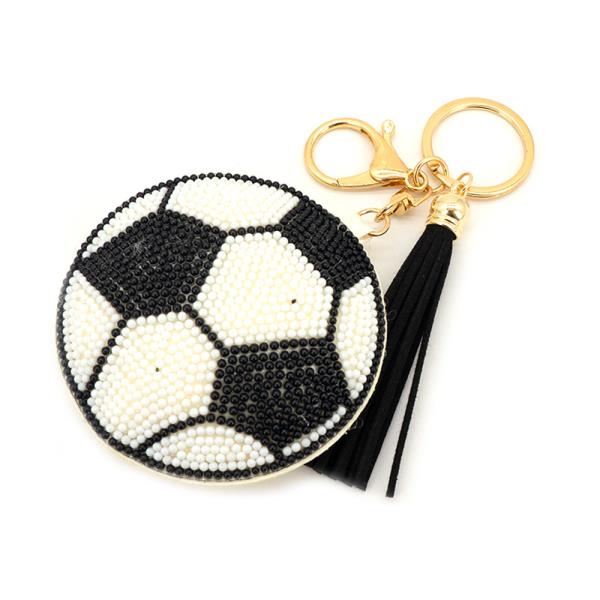 SEED BEAD SOCCER BALL TASSEL BAG CHARM KEYCHAIN
