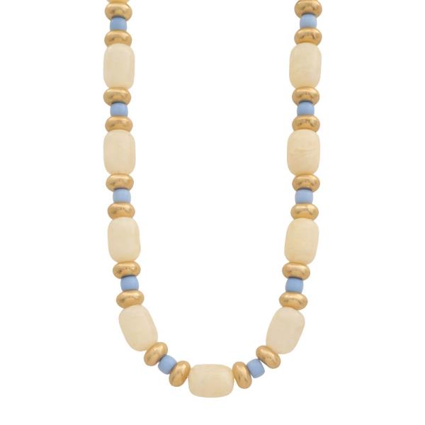METAL STONE MIXED BEAD STRAND NECKLACE