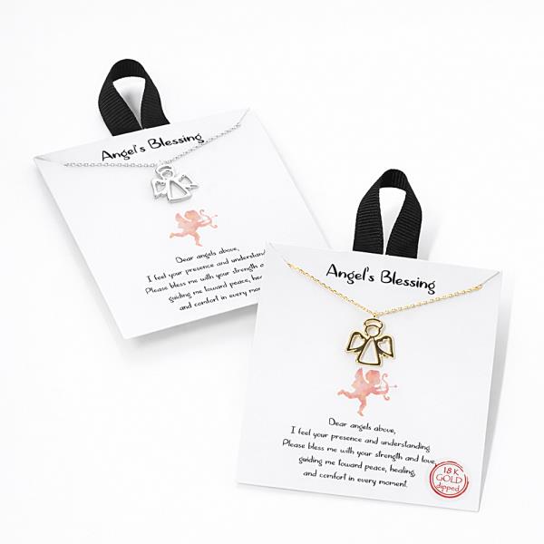 18K GOLD ANGELS BLESSING ANGEL PENDANT NECKLACE