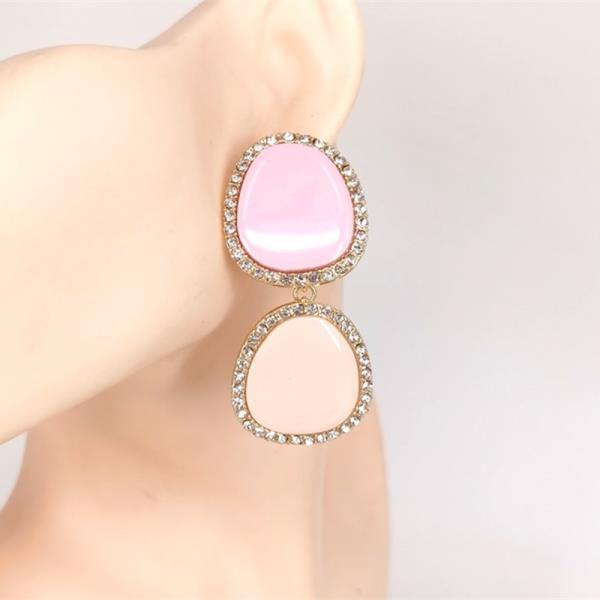 EDGE RHINESTONE STONE DOUBLE DROP STATEMENT EARRING