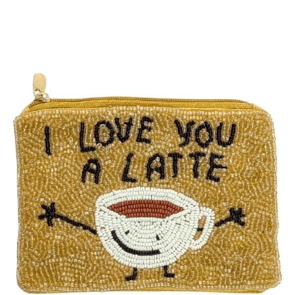 SEED BEAD I LOVE YOU A LATTE COIN PURSE POUCH BAG