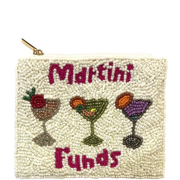 SEED BEAD MARTINI COIN PURSE POUCH BAG