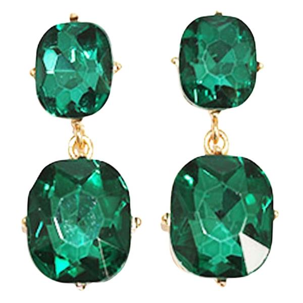 SQUARE CRYSTAL STONE DANGLE EARRING