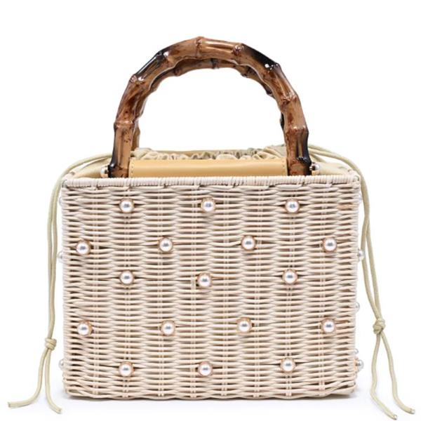 PEARL STUDDED WOVEN STRAW MAXIE EVENING BAG