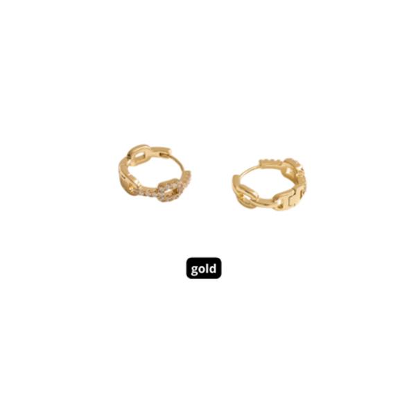 14K GOLD DIPPED WATER RESISTANT  LINK HUGGIE EARRINGS WITH CZ PAVE