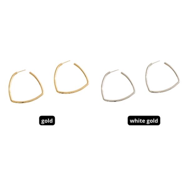 14K GOLD WHITE DIPPED WATER RESISTANT GEOMETRIC OPEN HOOP EARRINGS