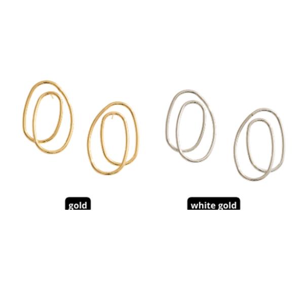 14K GOLD WHITE GOLD DIPPED WATER RESISTANT DOUBLE OVAL HOOP DROP EARRINGS