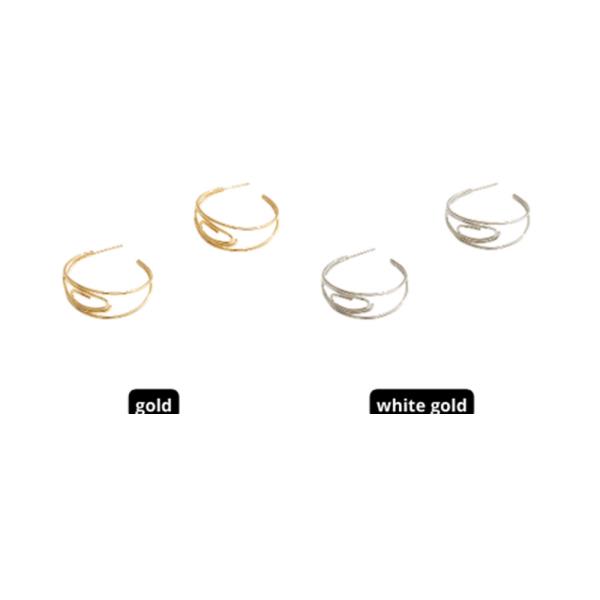 14K GOLD WHITE GOLD DIPPED WATER RESISTANT MODERN OPEN DOUBLE HOOP EARRINGS
